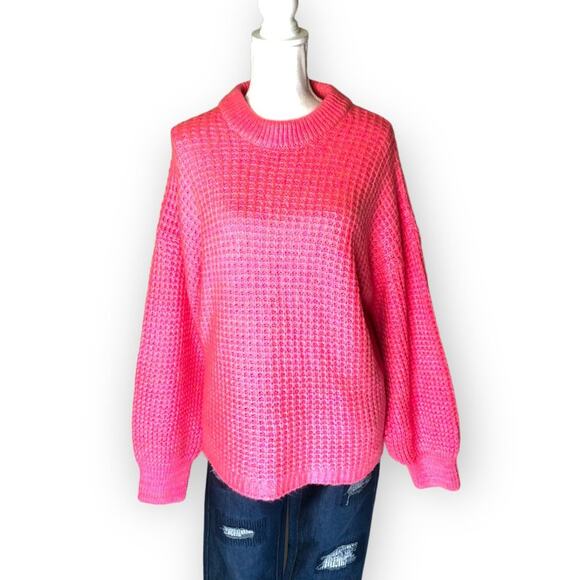 ASOS Women's Design Boxy Balloon Sleeve Pullover Sweater 12 Pink Waffle Knit - Picture 2 of 14